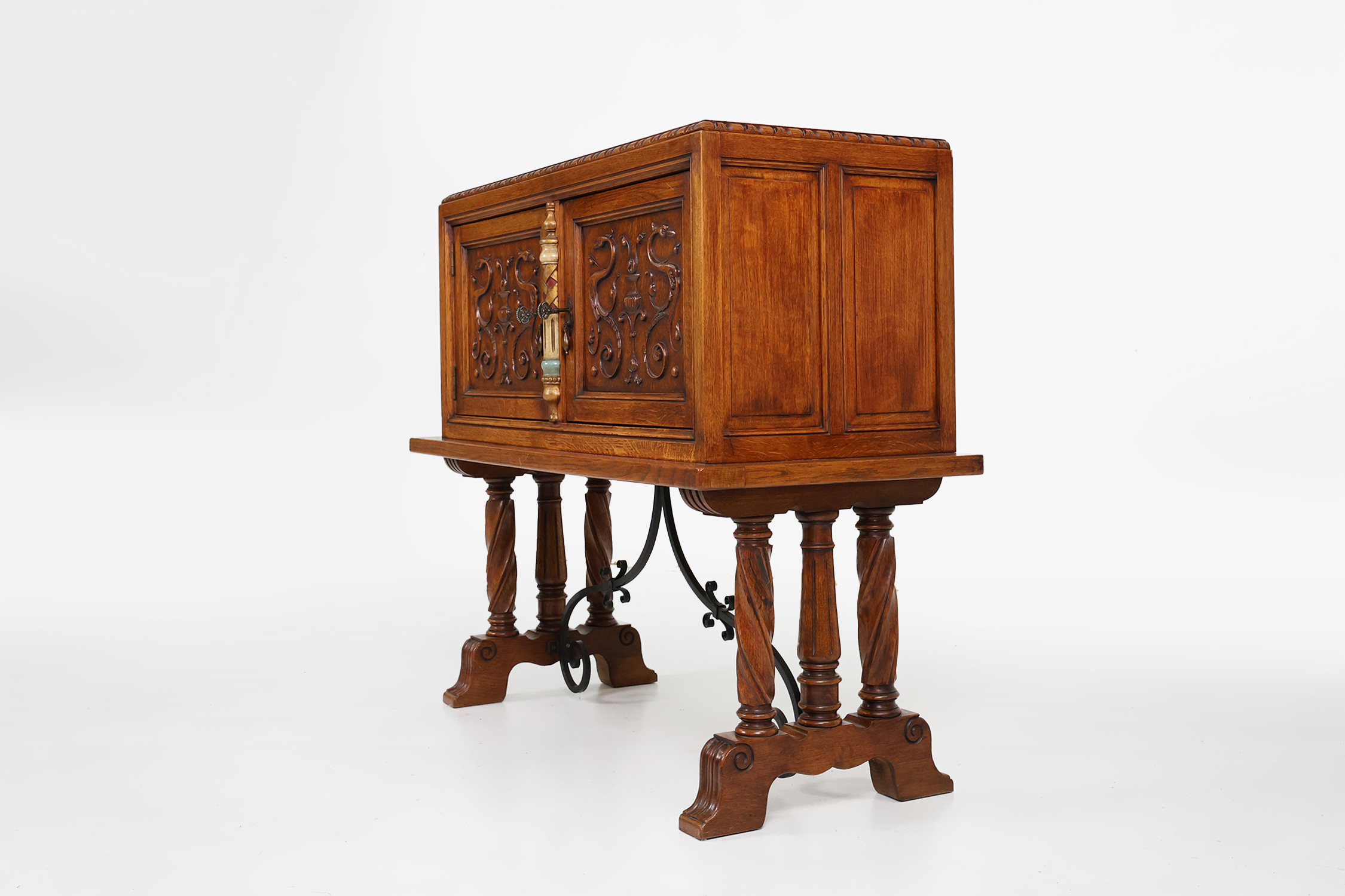 Richly decorated 20th century Spanish bar or cabinet in oak, ca. 1950thumbnail